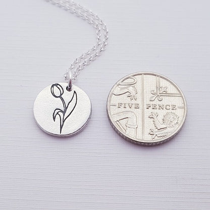 Sterling Silver Mini 1.3cm Tulip Spring Flower Pendant Necklace