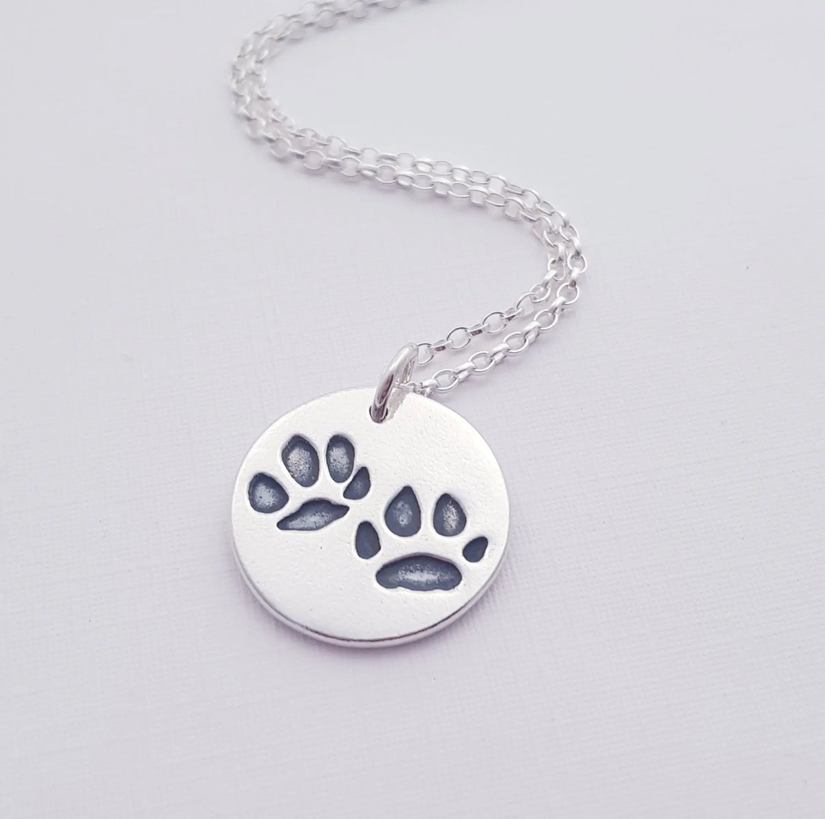 Custom Sterling Silver two Paw Print Pendant Necklace - Flutterbuyzstudio
