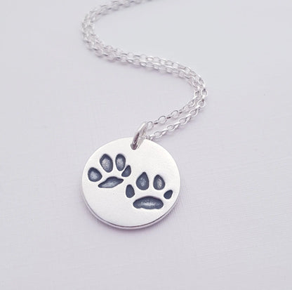 Custom Sterling Silver two Paw Print Pendant Necklace - Flutterbuyzstudio