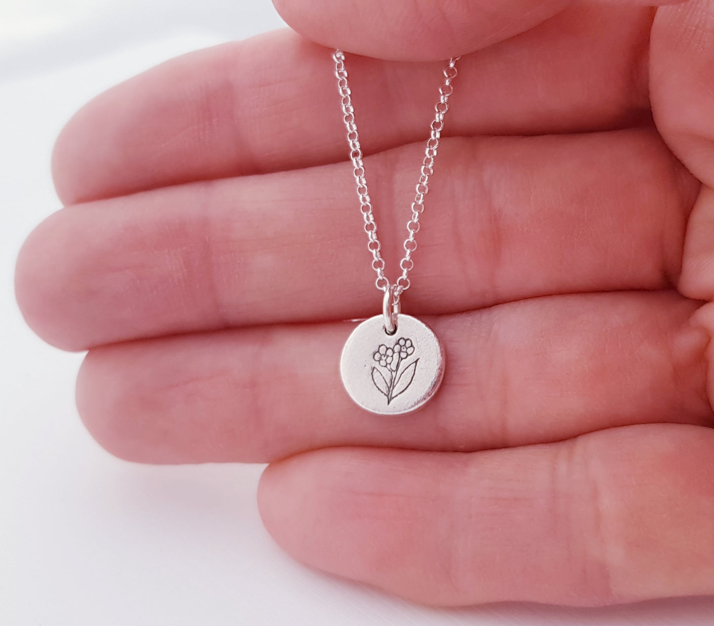 Sterling Silver Tiny 1cm Forget Me Not Floral Pendant Necklace