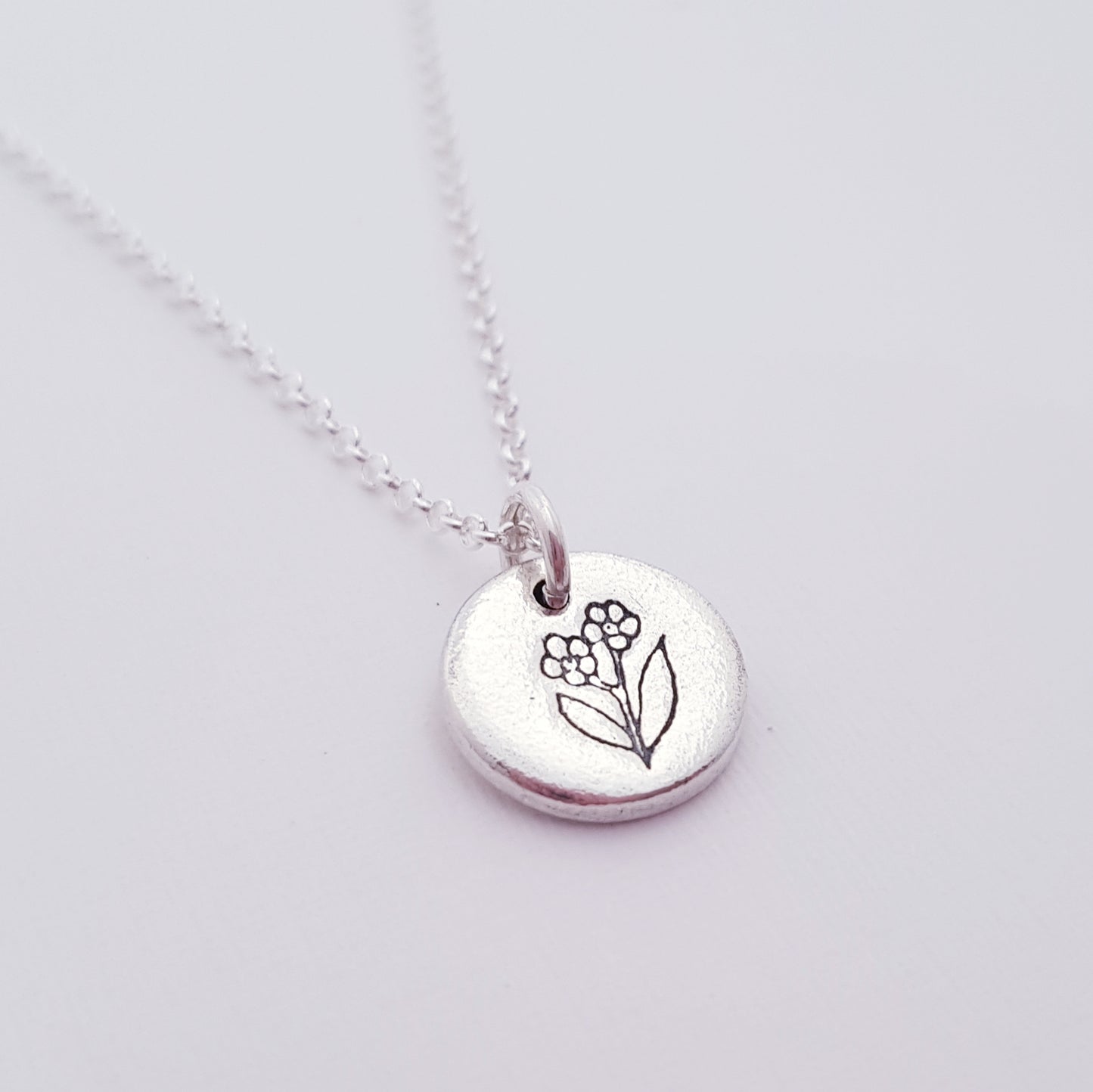 Sterling Silver Tiny 1cm Forget Me Not Floral Pendant Necklace