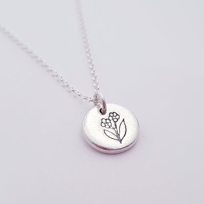 Sterling Silver Tiny 1cm Forget Me Not Floral Pendant Necklace