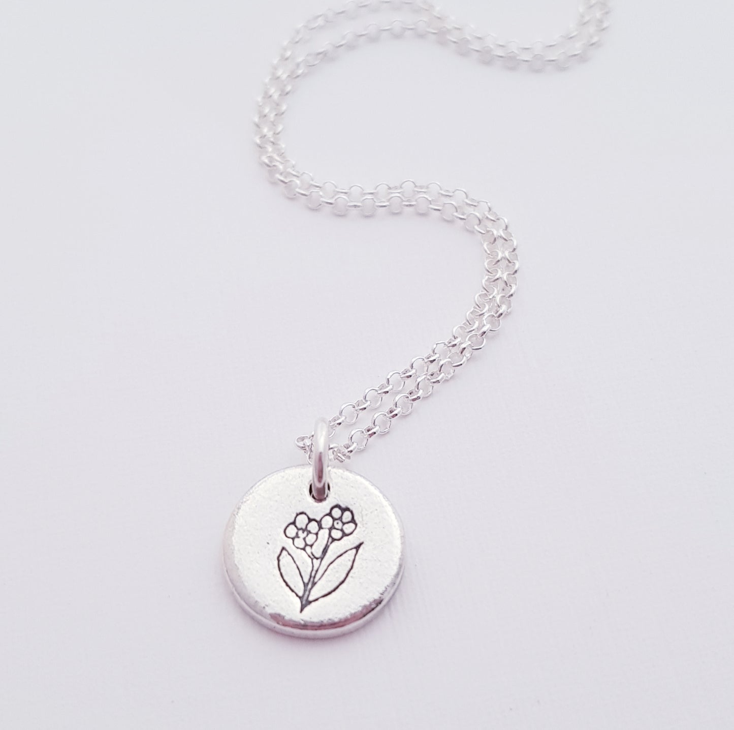 Sterling Silver Tiny 1cm Forget Me Not Floral Pendant Necklace